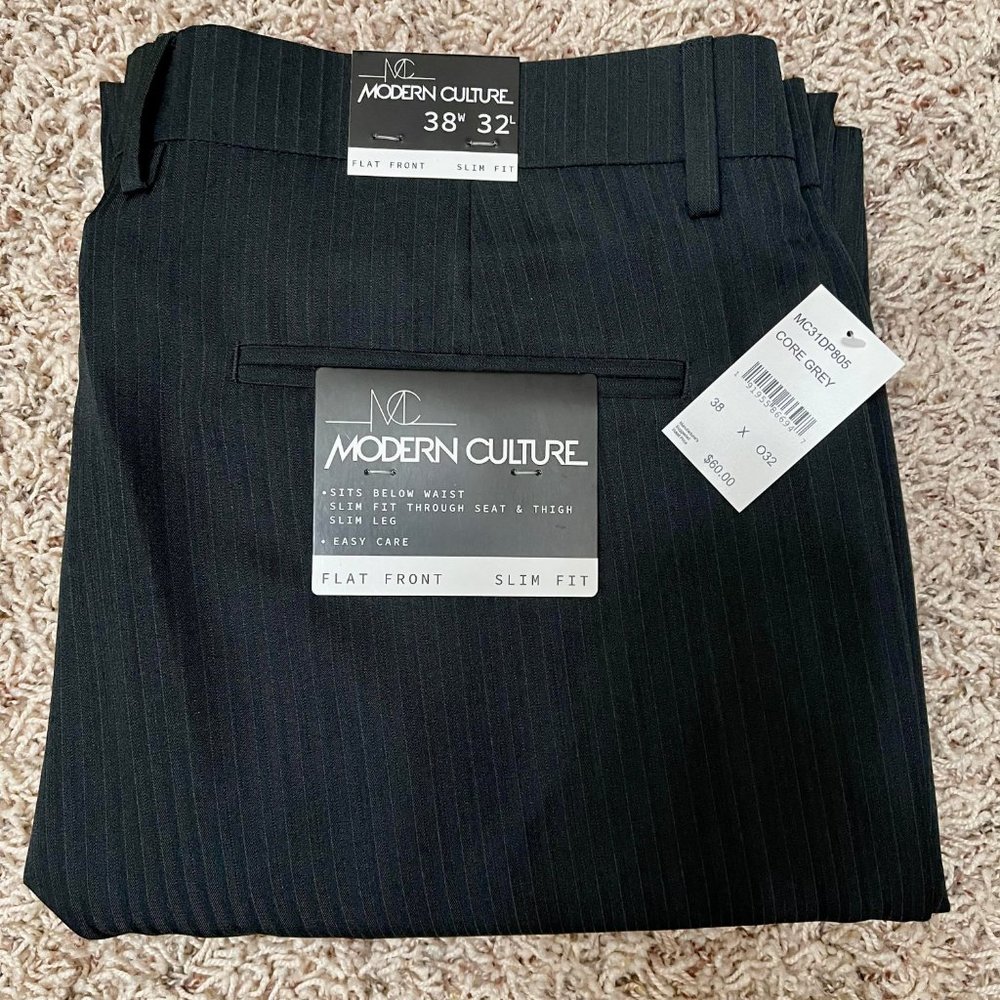 Modern Culture Men’s Vertical Stripes Flat Front Slim Fit Dress Pants Size 38x32